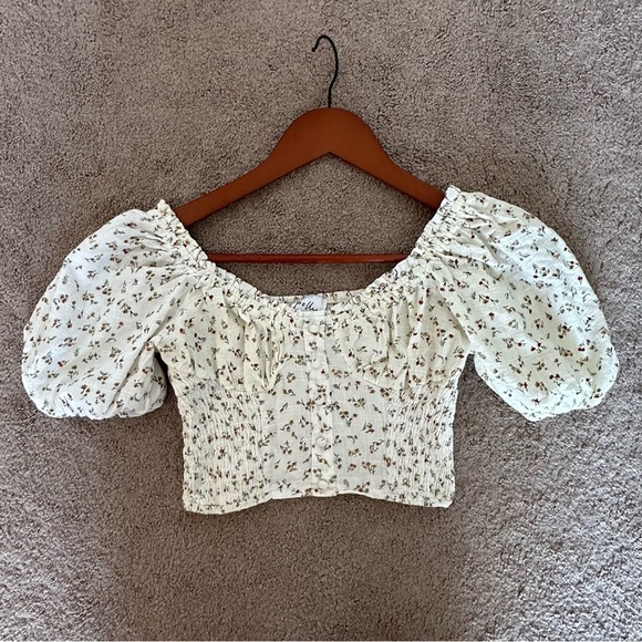 Princess Polly Smocked Floral Puff Sleeve Crop Top Cottagecore Peasant XS - Picture 5 of 9